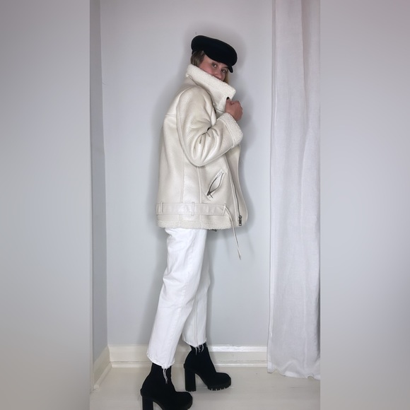ZARA CREAM WINTER MOTO JACKET - Picture 4 of 10